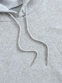 INAWLY 太空和標語圖案袋鼠口袋抽繩加絨內裏連帽衫 - 灰色 - 查看 3