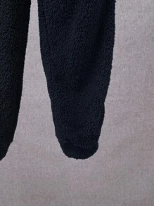 SHEIN 青少年男孩休闲贴布羊毛连帽运动衫和慢跑裤两件套 - 藏蓝色 - 查看 3