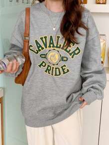 DAZY 字母圖案落肩袖運動衫 - 灰色 - 查看 4