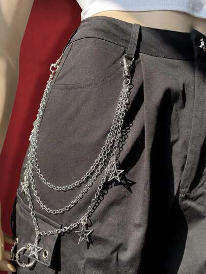 Grunge Punk 1pc Women Star Decor Layered Trouser Chain