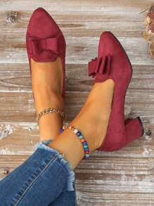 Fashionable And Versatile High-heeled Shoes With Bowknot Design For Women Suitable For Four Seasons - Burgundy - View 1