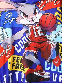 SHEIN Explorewe Tween Boy Cartoon Rabbit & Letter Graphic Hoodie - Royal Blue - View 4