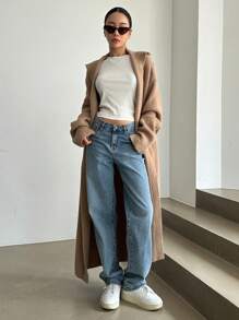 DAZY Chất rắn Mở Mặt trước Áo nịt dài - Cà phê nâu - Xem 3