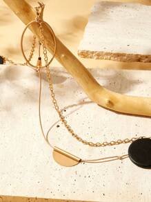 SHEIN VCAY Handmade Double Layer Geometric Long Necklace - Apricot - View 6