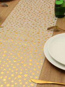 SHEIN Basic living 1條桌布條,星星熱壓花紋,尺寸為78.7×11英寸,宴會裝飾用的布條,金色生日派對裝飾用品,適用於婚禮生日派對 - 彩色 - 查看 2