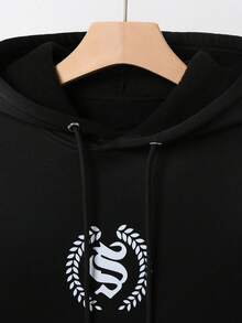 Manfinity Hypemode Men Letter Graphic Drawstring Hoodie & Sweatpants - Black - View 3