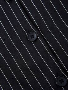 SHEIN MOD Striped Print Button Front Pleated Hem Dress - Black and White - View 7