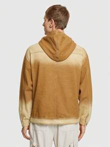 ROMWE MEN ROMWE Avant Men's Hooded Denim Jacket With Letter Print - Khaki - View 2