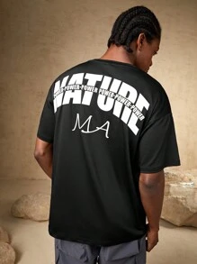 Manfinity Sport Corelite Camiseta deportiva con gráfico de letras, estilo novio para hombre - Negro - Ver 6