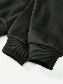 年輕女孩們標語圖案落肩袖運動衫 - 黑色 - 查看 3