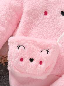 SHEIN 女小童卡通刺繡荷葉邊絨毛衛衣和褲子和包