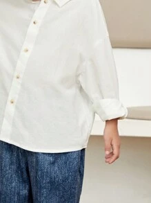 SHEIN Young Boy Flap Pocket Denim-Effect Print Vest Jacket & Pants & Solid Shirt - Multicolor - View 5