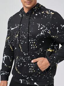 GENTILAND Men Plus Splash Ink Print Drawstring Hoodie - Black - View 6