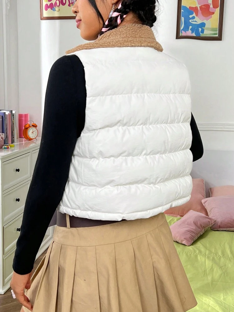 Double Breasted Teddy Vest Padded Coat