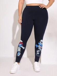 SHEIN X The Smurfs Talla grande Leggings con estampado de dibujos animados - azul real - Ver 1