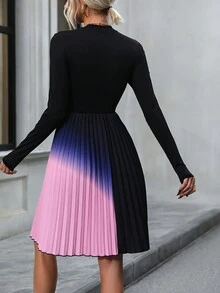 SHEIN LUNE 漸層百褶下擺A字洋裝 - 黑色 - 查看 2