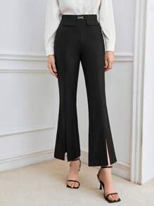 BizChic Split Hem Flare Leg Pants - Black - View 1