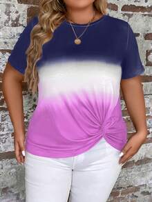SHEIN LUNE Plus Ombre Twist Hem Tee - Multicolor - View 4