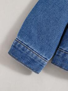 SHEIN Young Boy 1pc Letter Patched Detail Denim Jacket - Dark Wash - View 4