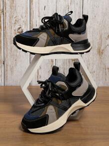 Women's Sneakers,Women's Thick-Soled Chunky Shoes Splicing-Colored Thick-Soled Chunky Shoes Versatile Outdoor Casual Sports Shoes - Black - View 5