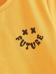 SHEIN Tops con trai lớn Hoạt hình Lá thư Giải trí - Màu vàng - Xem 3