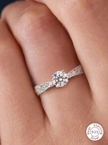 1入組莫桑鑽綁結蝴蝶結訂婚戒指婚戒適合女士S925純銀優雅定情戒指永恆圓環週年紀念日圓環情人節奢華女士們首飾類禮物 - 銀色 - 查看 7