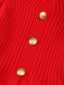 Baby Girl Button Front Pleated Sweater Dress - Red - View 6