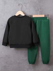 SHEIN 男小童字母圖案衛衣和衛褲 - 黑色 - 查看 2