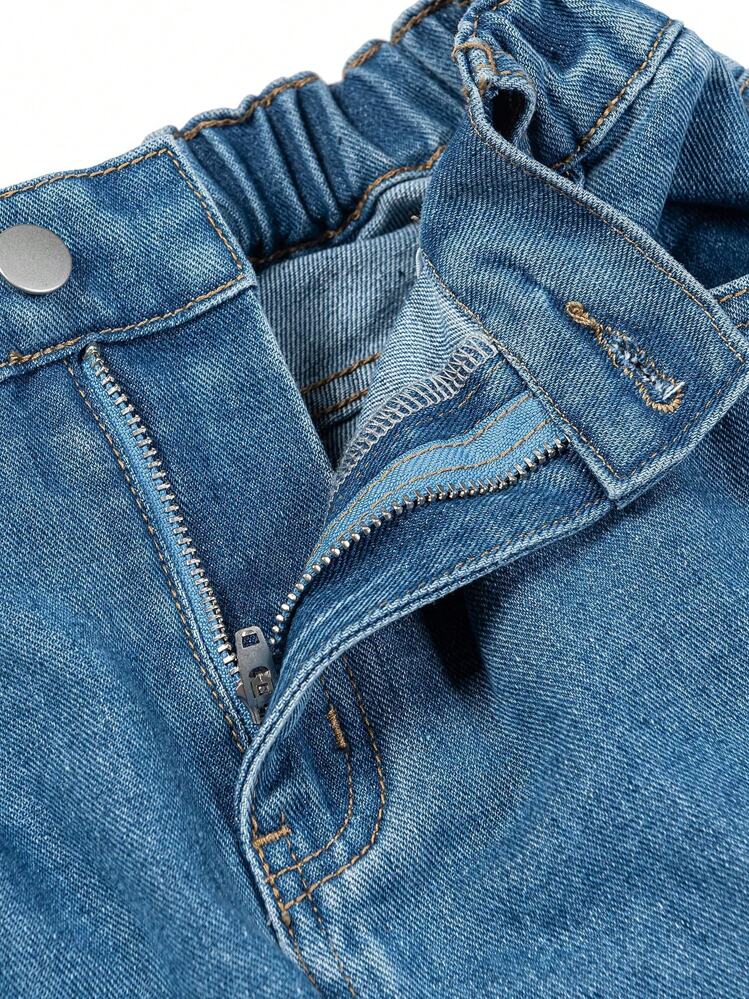 青少年男孩破洞抽鬚牛仔褲 - 中等水洗藍 - 查看 3