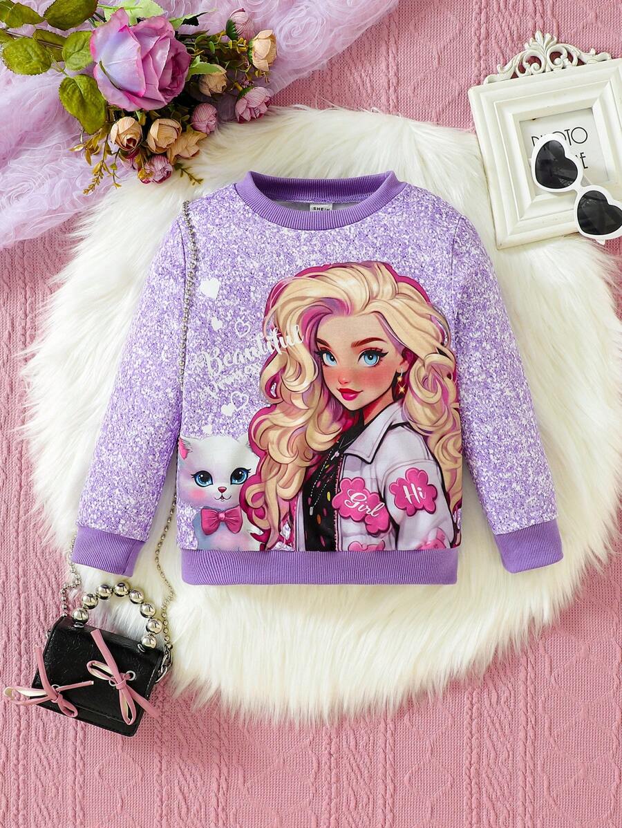 SHEIN Cô Gái Trẻ Đồ họa Hình Áo nỉ - Màu tím - Xem 1