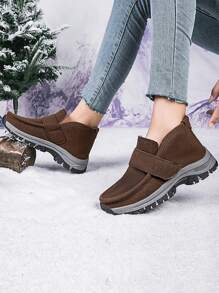 Women's Brown Low-Cut Climbing Shoes Magic Stickers Slip-On Thickened Flat Shoes Fashion Fuzzy Shoes