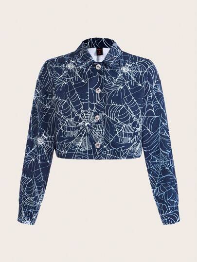Cazadora crop con estampado de telaraña