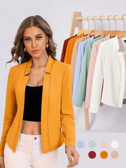 BizChic Women's Lightweight Open Front Blazer Jacket, Basic Top For Urban Commute, Minimalist & Fashionable Business Casual Outerwear For Office Wear In Fall/Winter