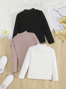 SHEIN 女小童3入組小高領T恤
