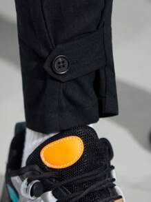 SHEIN Tween Boy Button Front Flap Detail Shirt Jumpsuit - Black - View 10