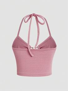 SHEIN Unity 女式纯色露背细肩带金属环装饰镂空时尚无袖背心 - 粉色 - 查看 2