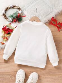 SHEIN Young Girl Figure & Letter Graphic Sweatshirt - White - View 2