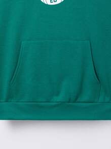 SHEIN 青少年女孩字母圖案袋鼠口袋落肩袖連帽衫 - 綠色 - 查看 4