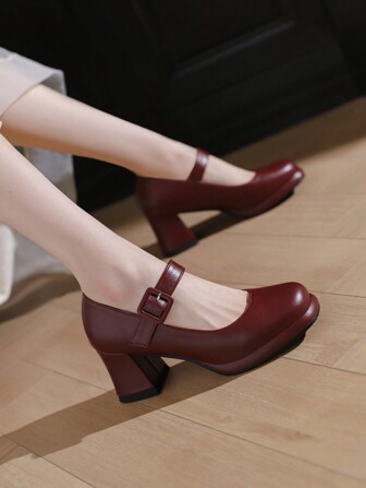 Women's Sexy & Fashionable Mary Jane Shoes With High Heels, Red Square Toe Pumps