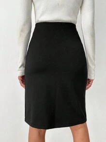 EURMUSE Button Detail Straight Leg Skirt