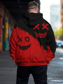 Manfinity LEGND Hombres talla grande Capucha con estampado de dibujos animados con bolsillo de canguro con cordón - Multicolor - Ver 2