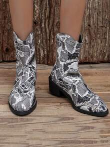 Women's Grey Western Style Cowboy Boots - Light Grey - View 4