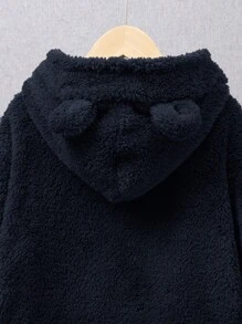 SHEIN 青少年男孩休闲贴布羊毛连帽运动衫和慢跑裤两件套 - 藏蓝色 - 查看 6