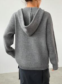 SHEIN EZwear Pull Épaule tombante À Cordon À Capuche - Gris - Voir 6