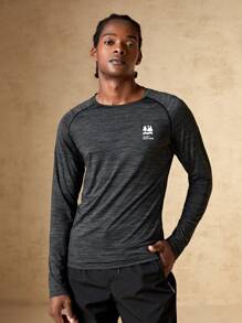 In My Nature 男士字母圖案插肩袖雜色針織戶外T恤 - 黑色 - 查看 3