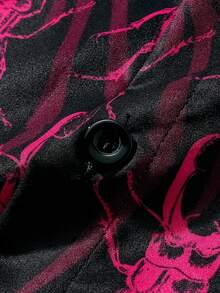 ROMWE MEN Academia 男士滿版圖案前紐扣襯衫 - 黑色 - 查看 6