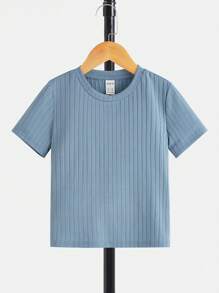 SHEIN 小男童素色T恤 - 霧霾藍 - 查看 1