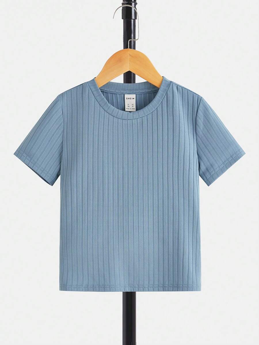 SHEIN 小男童素色T恤 - 霧霾藍 - 查看 1