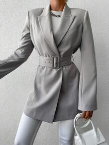 EURMUSE Veste Décontractée À Double Boutonnage À Revers À Col En V Solide À Manches Longues Pour Femmes