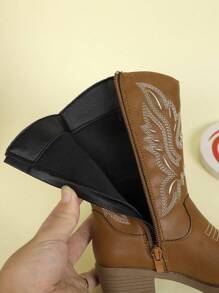 孩子們的靴子適用於過膝靴,中筒靴,刺繡高跟鞋,西部牛仔靴子,尖頭帶側拉鍊 - 黑色 - 查看 3